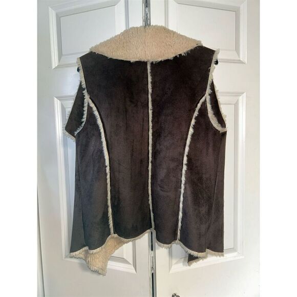 Knox Rose Women's Faux Sherpa Fur Vest Brown Size XL Open Front - Picture 6 of 6